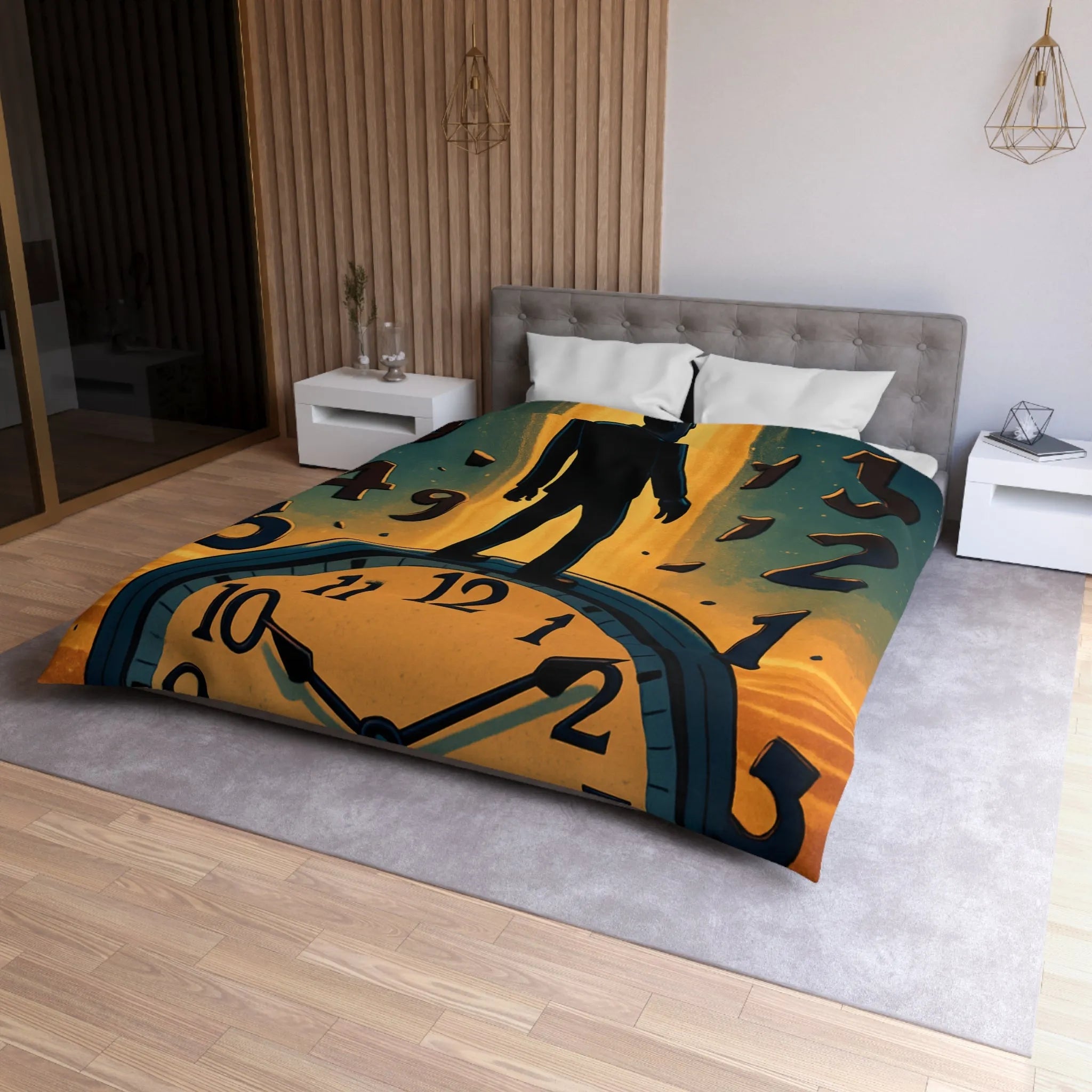 Housse de couette avec horloge mystique et voyageur des rêves en noir