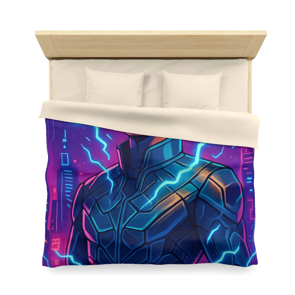 Housse de Couette Futuriste Cyberpunk avec Éclairs Électriques et Design Néon Énergétique