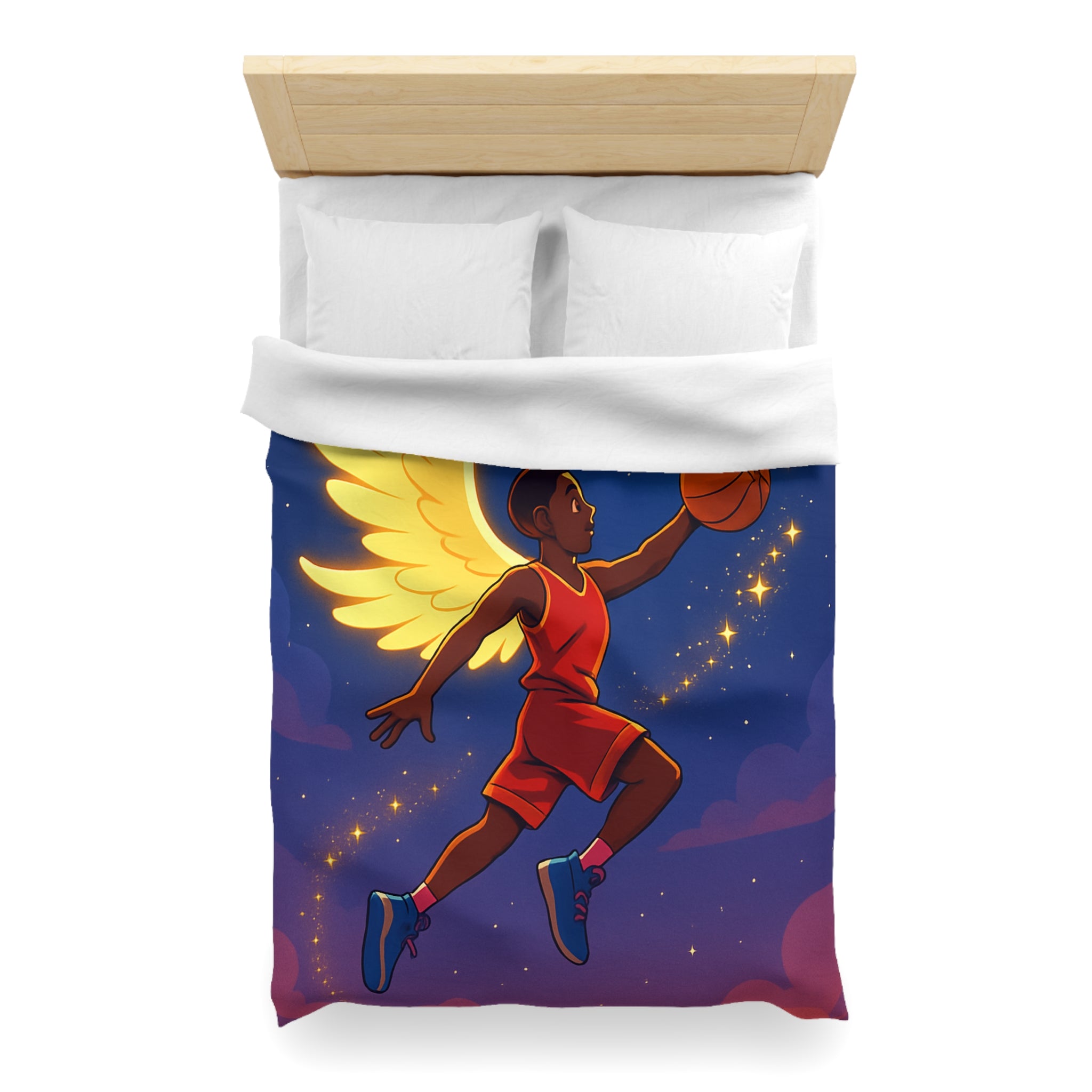 Housse de Couette Unique Baskets d'Ange Volant au Clair de Lune Étoilé