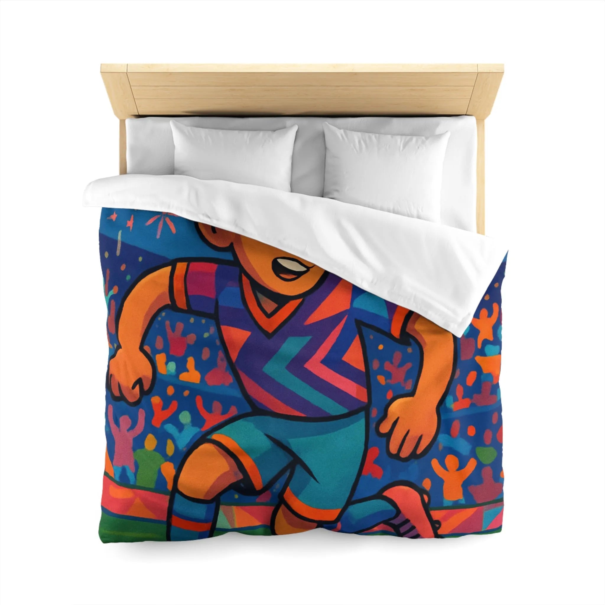 Housse de Couette Enfant Footballeur, Éclats de Couleurs, Feux d’Artifice, Terrain de Foot