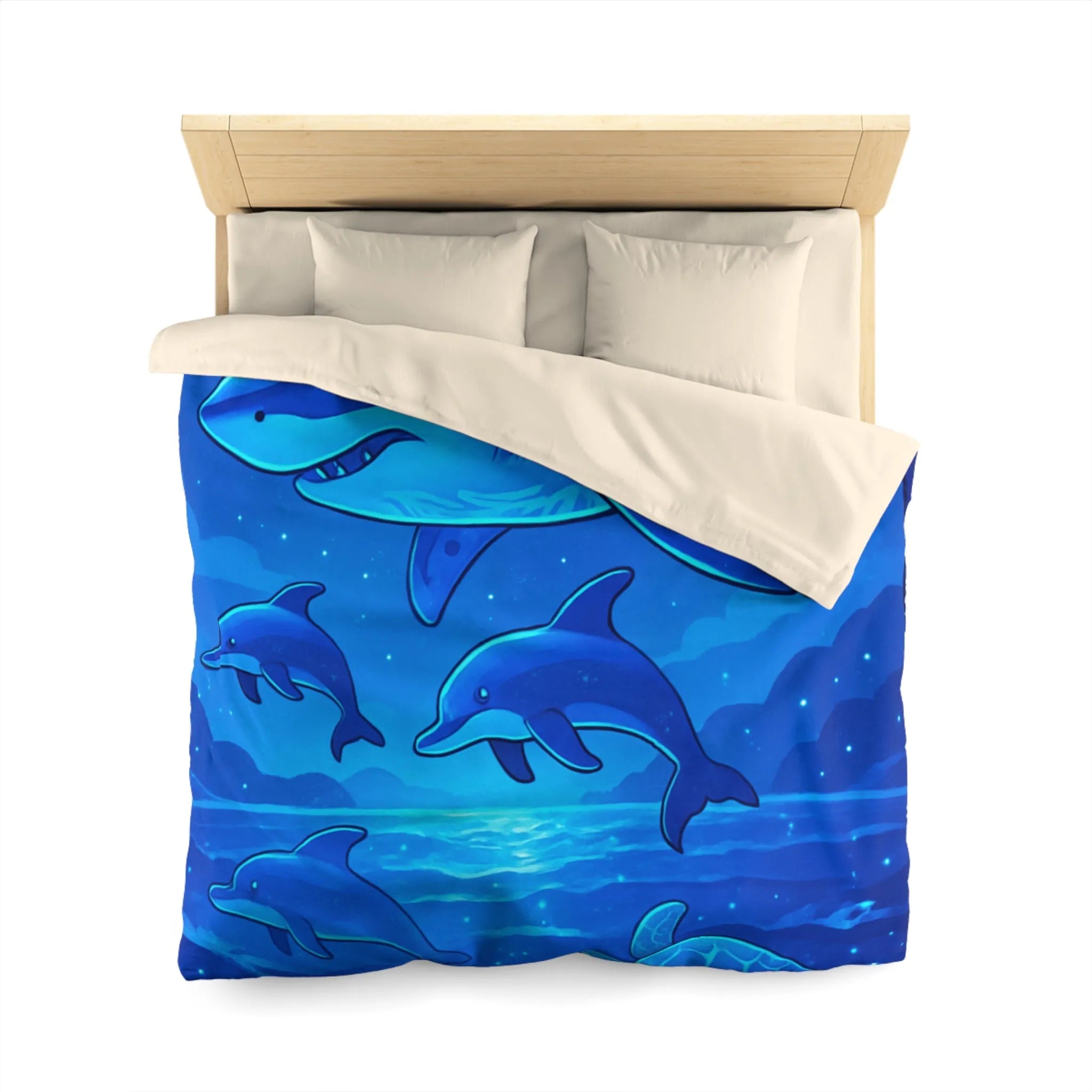 Housse de couette artistique océan avec requin, dauphins et tortues pour relaxation ultime