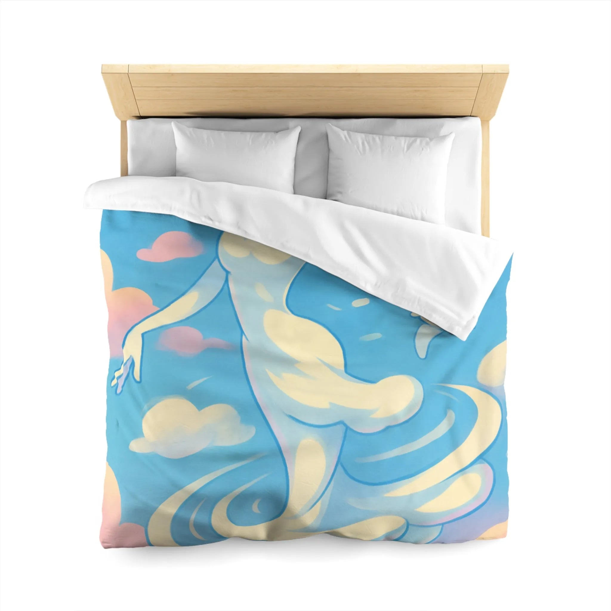 Ciel Enchanté: Housse de Couette Artistique avec Nuages et Oiseaux en Harmonie Paisible