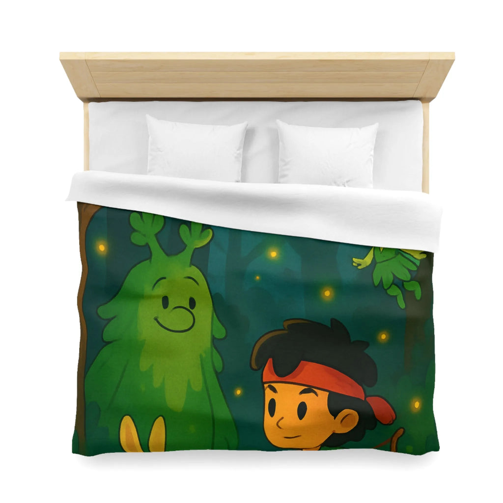 Housse de couette enfant illustrée avec scène de forêt enchantée et personnages magiques