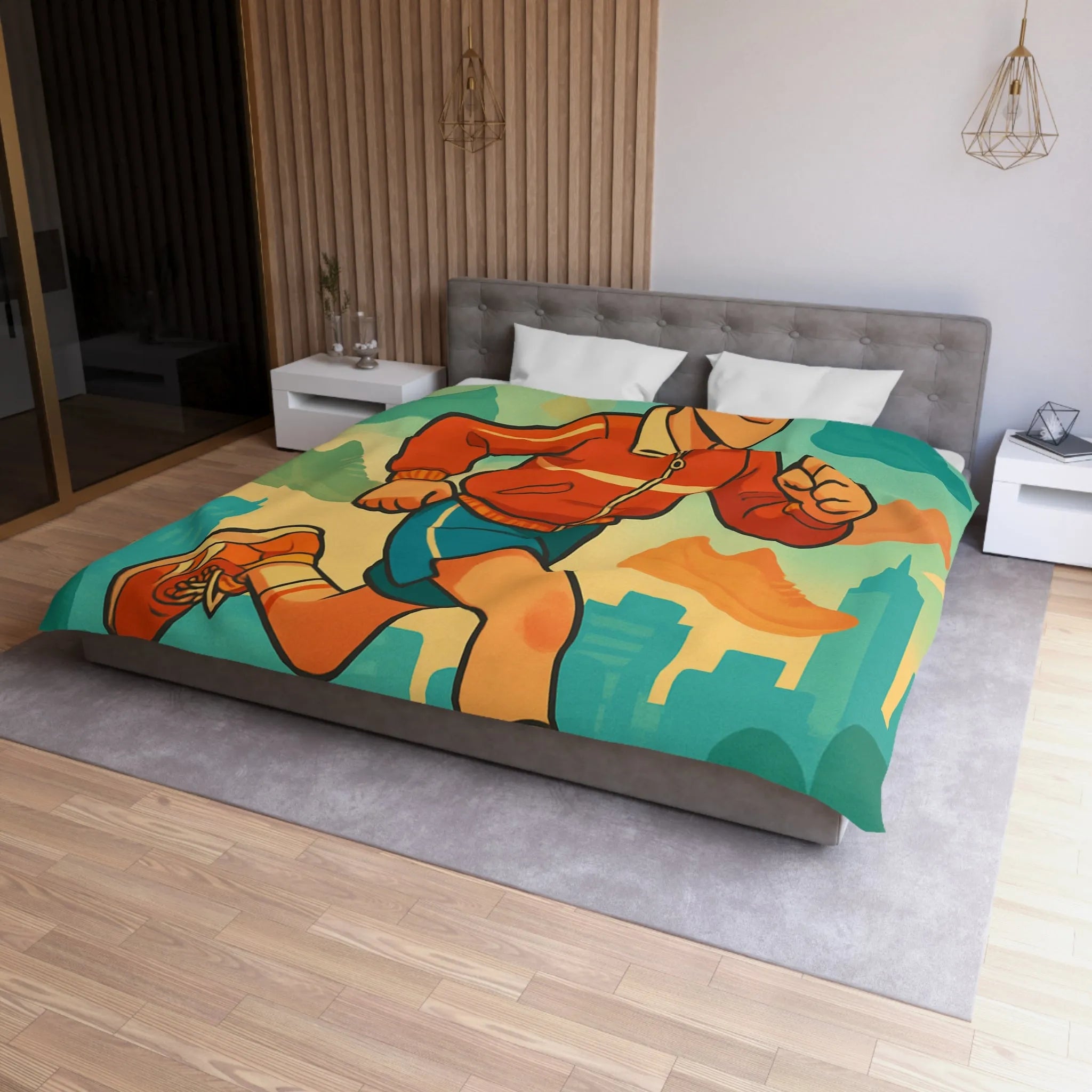 Housse de couette dynamique pour enfant avec athlète et nuancé de chaussures colorées