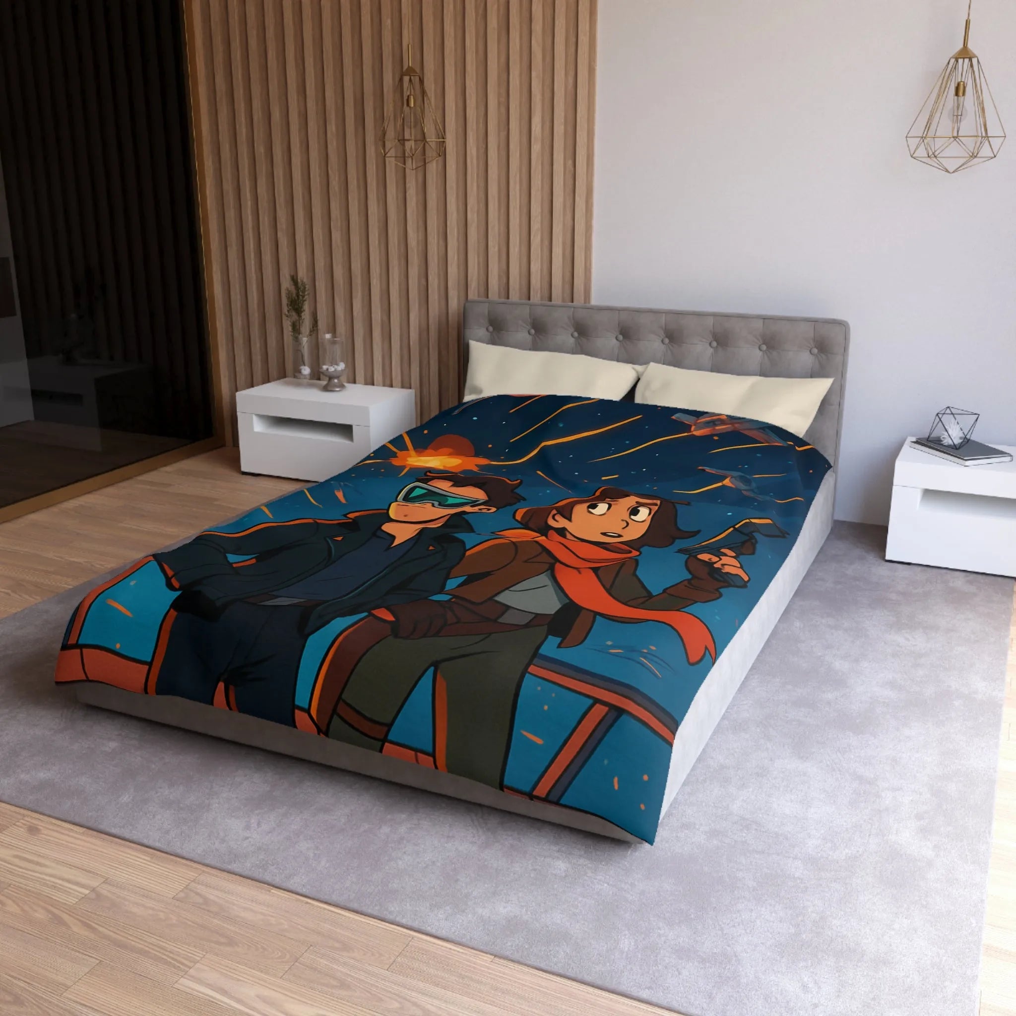 Housse de couette aventure galactique avec pilotes intrépides et bataille spatiale épique