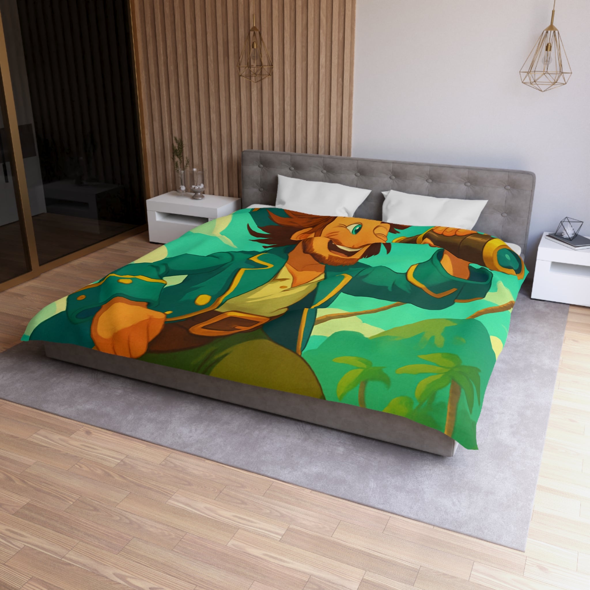 Housse de Couette Pirate Joyeux Naviguant sur Mer avec Longue-Vue Tropicale