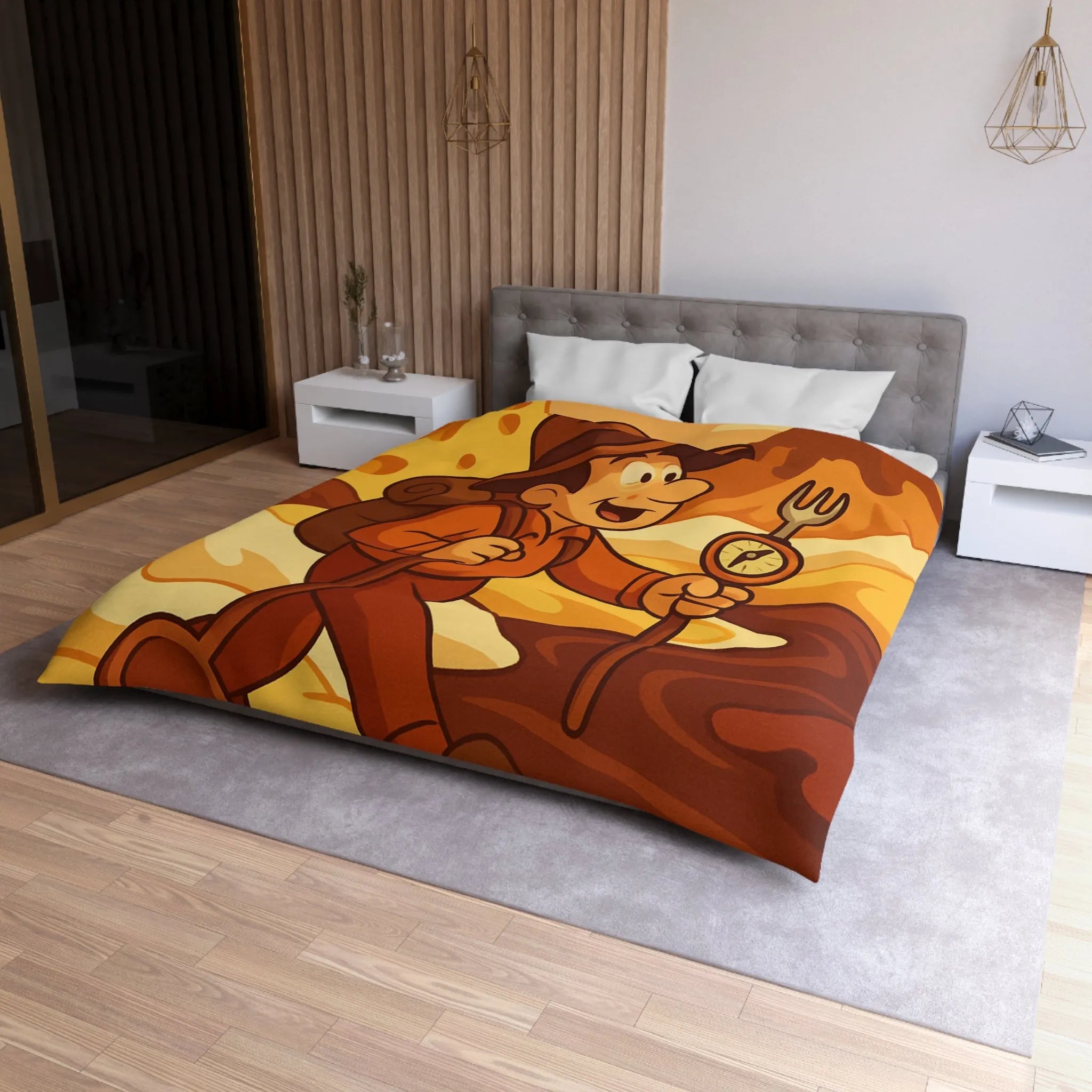 Housse De Couette Aventure Rétro Souvenirs Chocolat Montagne Désert Dunes Jaunes Illustration