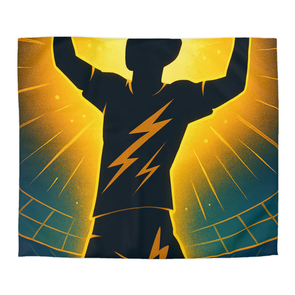 Housse de couette silhouette sportive avec éclair vibrant et fond lumineux unique