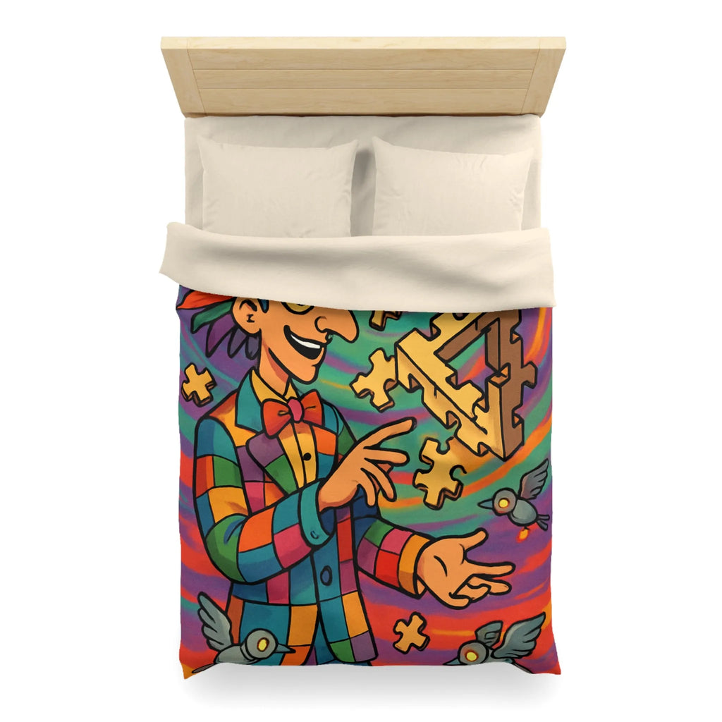 Housse de couette colorée avec illusion d'optique géométrique et motif de clown vibrant