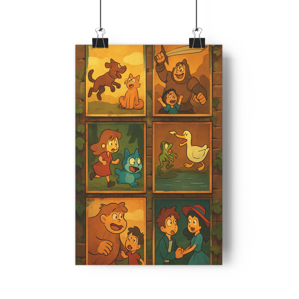 Poster décoratif graphique animé coloré joyeux enfant salon chambre aventure design qualité vibrant unique