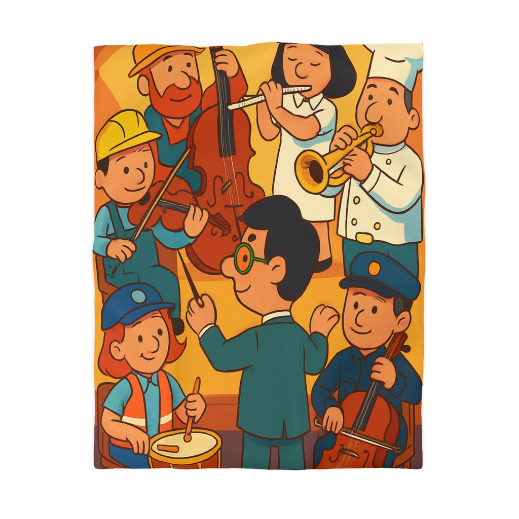 Housse de couette colorée avec illustrations de musiciens habillés en différentes professions