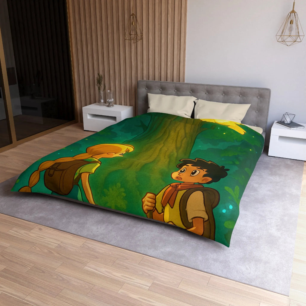 Housse de couette forêt enchantée avec enfants, renard et hibou lumineux