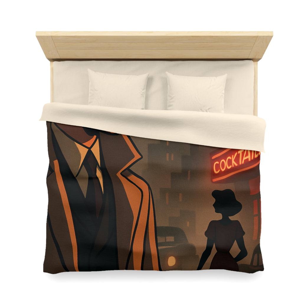 Housse de Couette Noir et Rouge, Design Rétro Vintage, Atmosphère de Film Noir