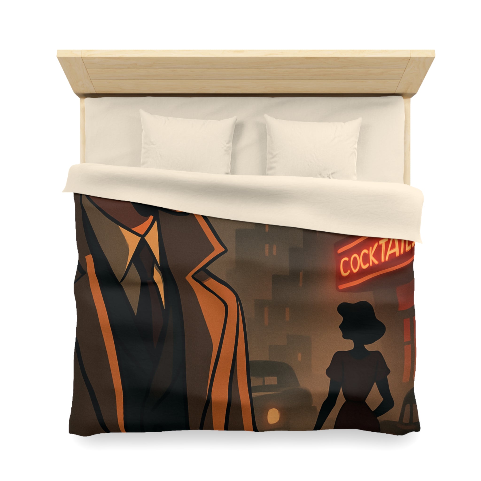 Housse de Couette Noir et Rouge, Design Rétro Vintage, Atmosphère de Film Noir