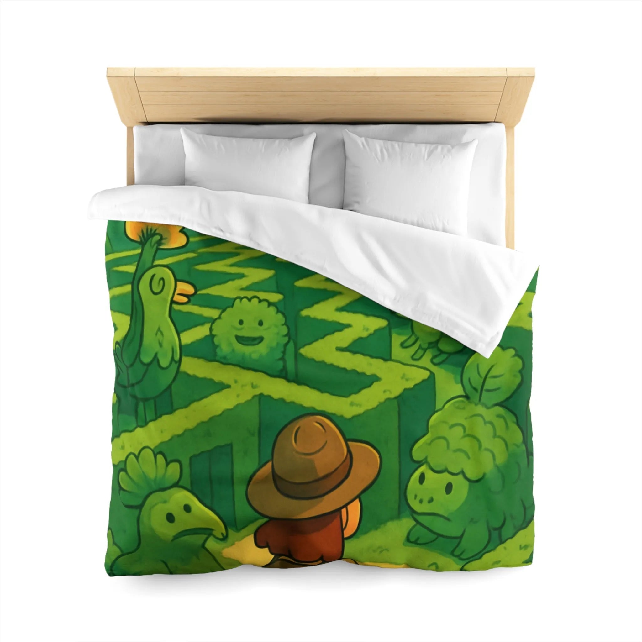 Explorez un Labyrinthe de Créatures Végétales Mystiques sur une Housse de Couette Originale