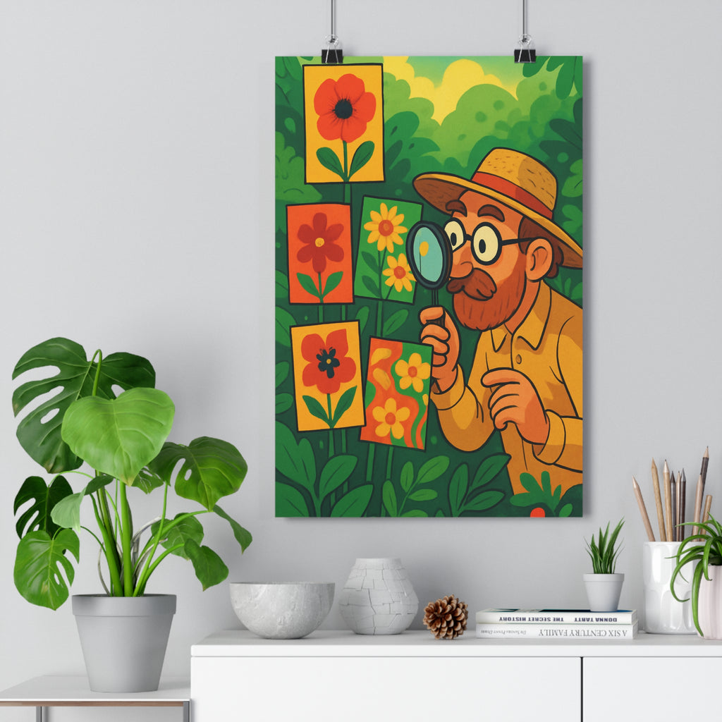 Poster décoratif jardin fleurs rouges jaunes cartoon joyeux bureau salon chambre vibrant luxuriant qualité