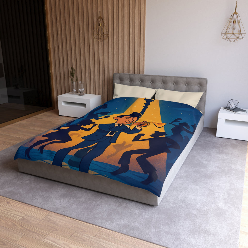 Housse de Couette Moderne avec Musicien Jouant de la Trompette sous Réverbère Nocturne