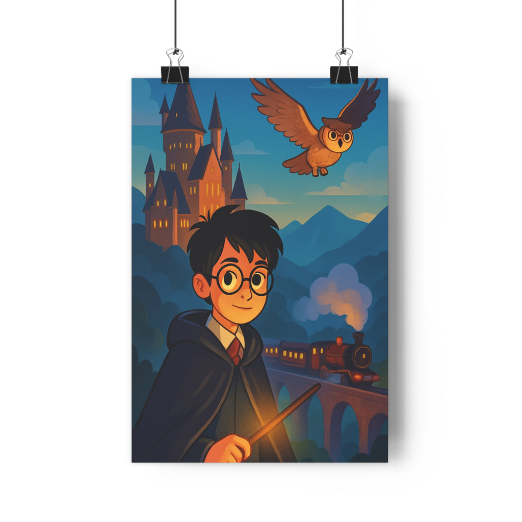 Poster décoratif enfant magique mystique sorcier château hibou train chambre aventure mur couleurs 30x46