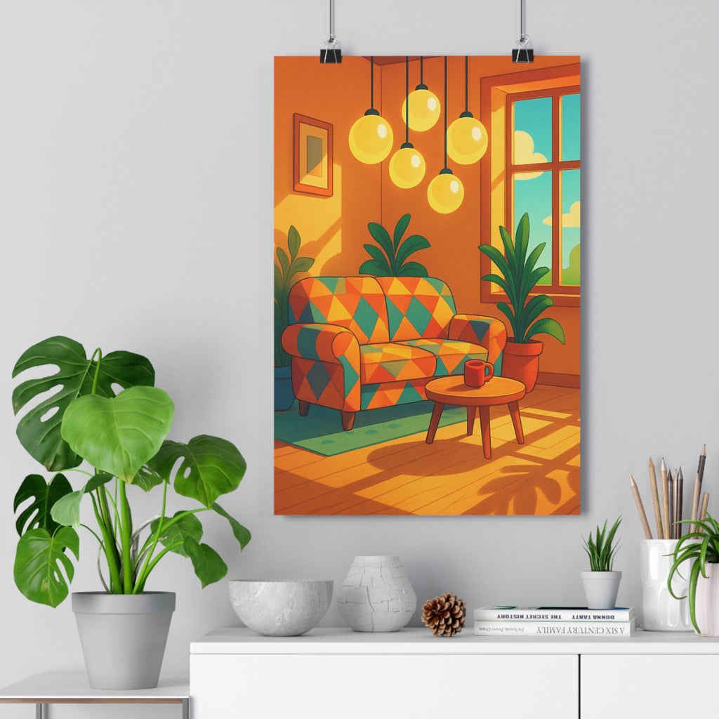 Poster décoratif cartoon coloré salon lumineux géométrique moderne chaleureux plante nature intérieur tendance qualité