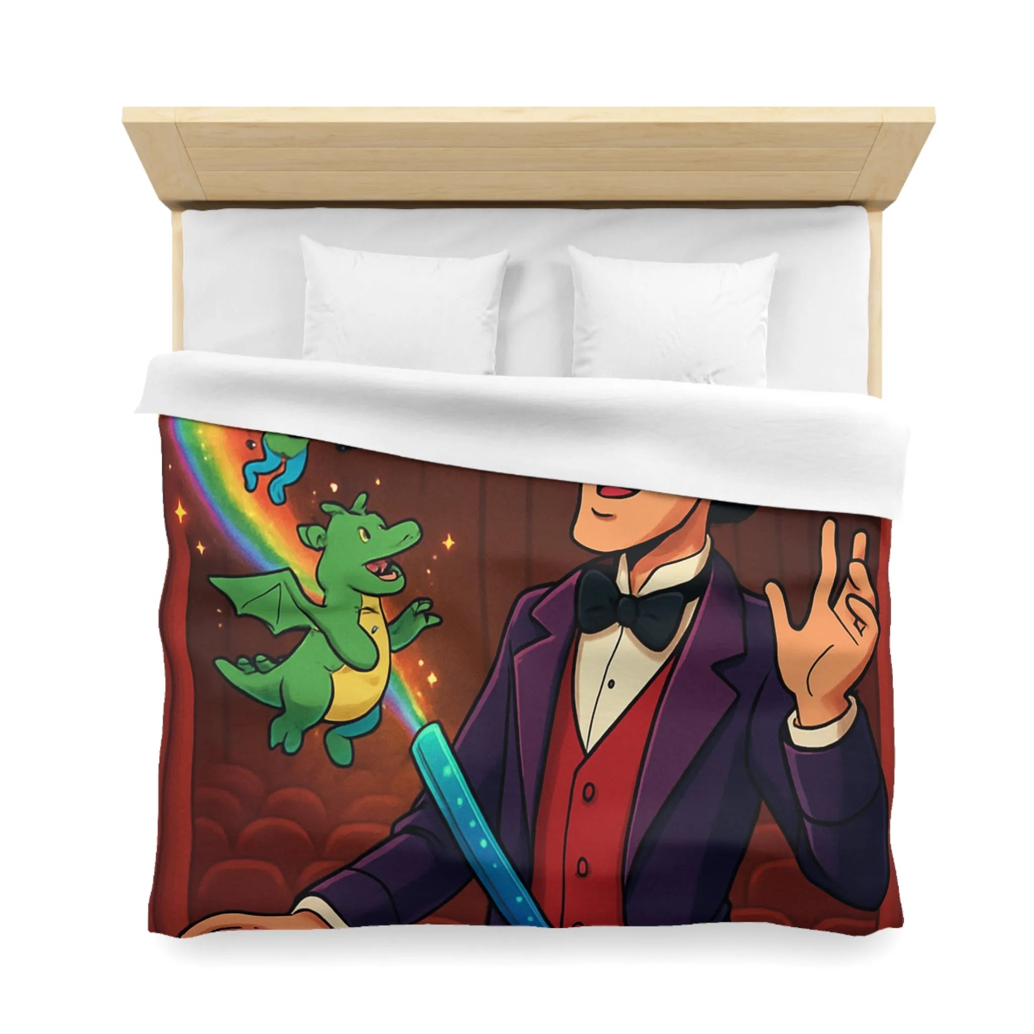 Housse de couette magique avec scène enchantée de créatures et magicien coloré