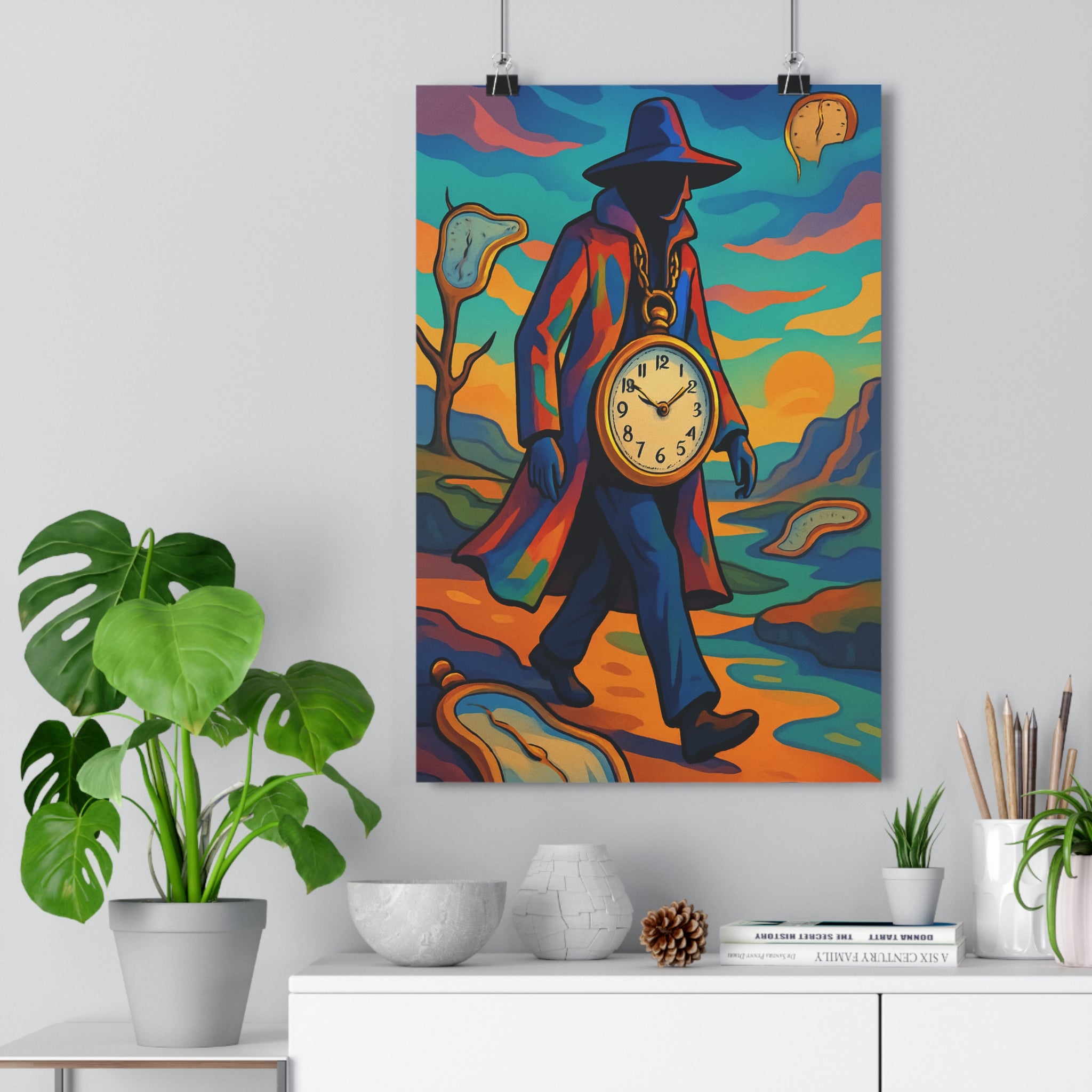 Poster décoratif surréaliste bleu orange jaune rêve aventure mystérieux salon chambre design mural élégant