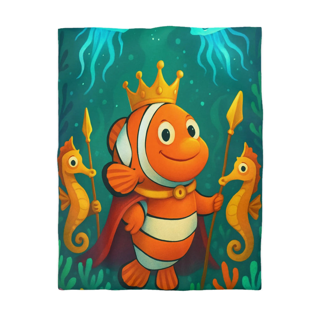 Housse de couette enfant joyeuse poisson clown roi et hippocampes joueurs aquatiques