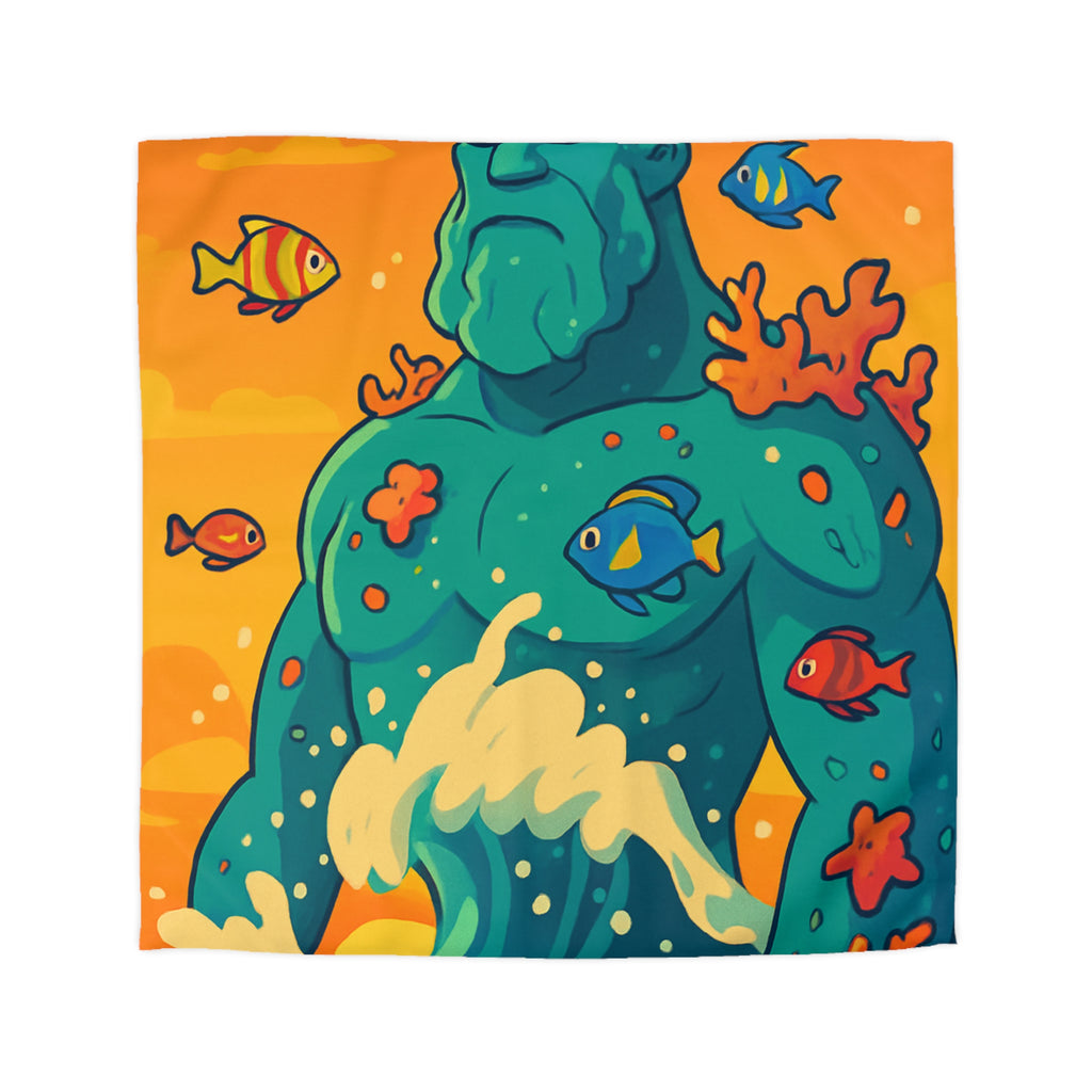 Housse de Couette Océanique avec Illustration Vibrante de Neptune et Poissons Multicolores