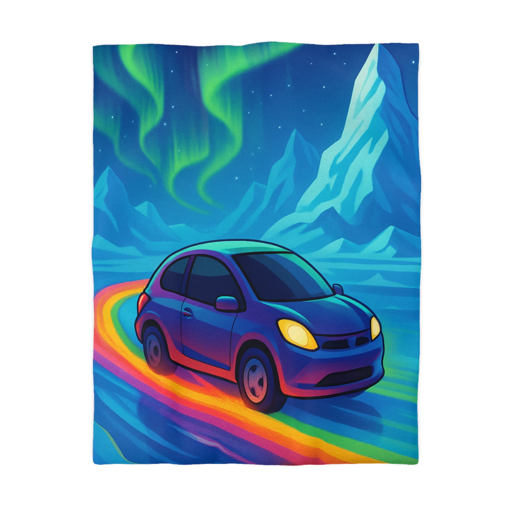 Housse de couette paysage polaire voiture et aurore boréale en couleurs éclatantes