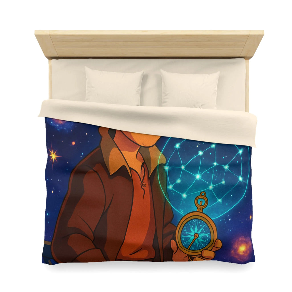 Housse de Couette Enfant Univers Galactique Garçon et Boussole Vintage Motif Étoilé