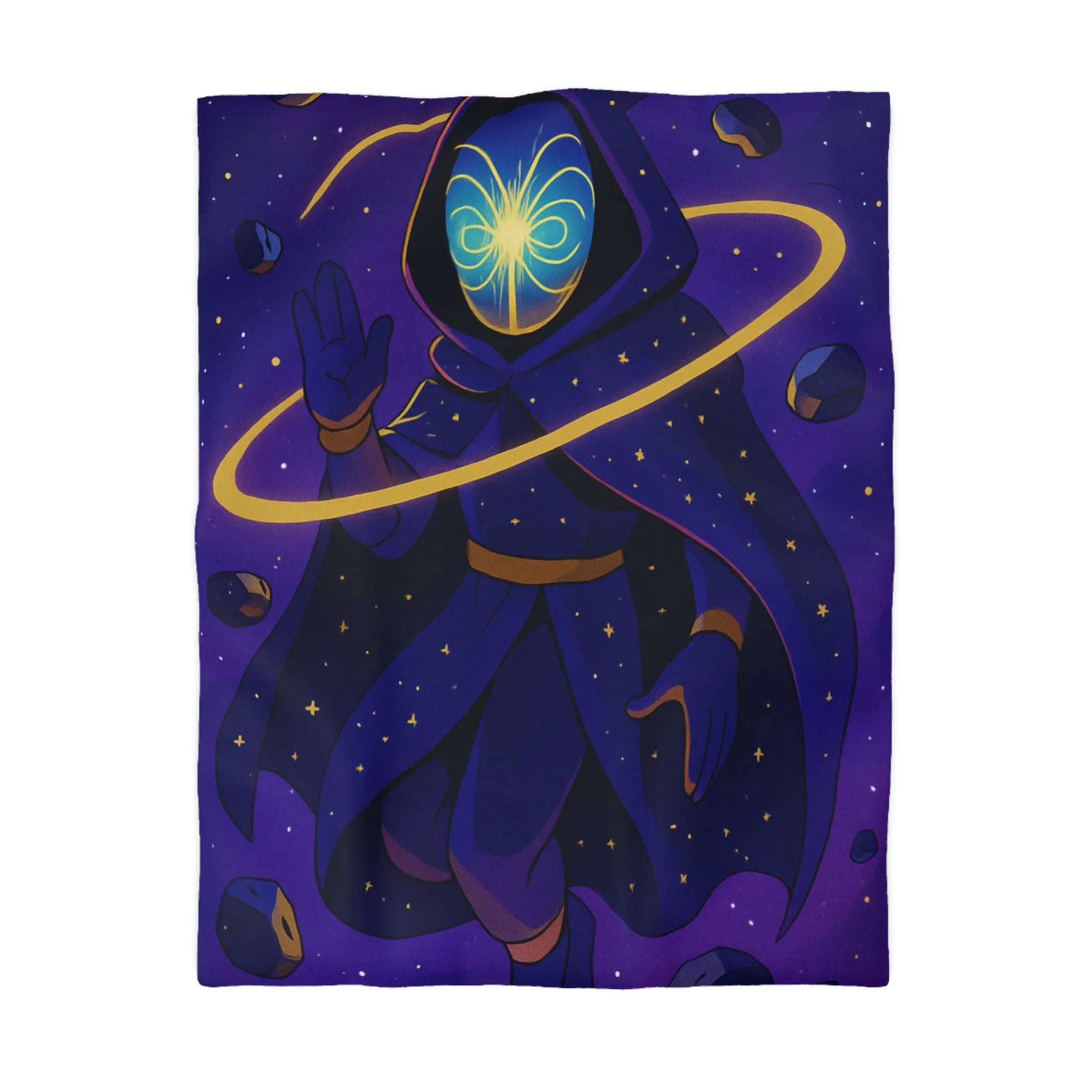 Housse de couette cosmique avec silhouette mystérieuse et motifs galactiques pour décor unique