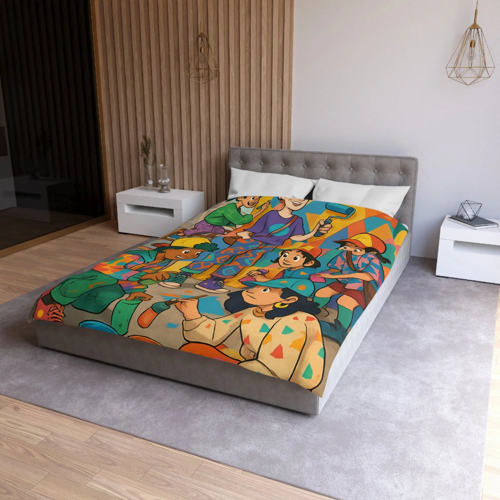 Housse de couette colorée avec enfants et motifs artistiques de peinture murale urbaine