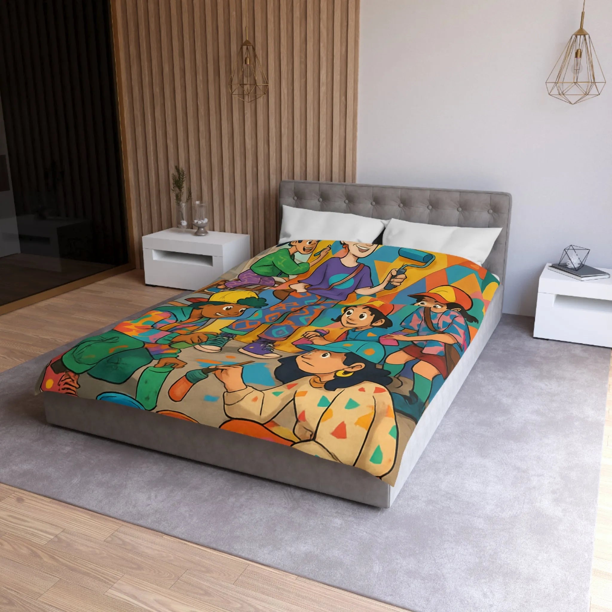 Housse de couette colorée avec enfants et motifs artistiques de peinture murale urbaine