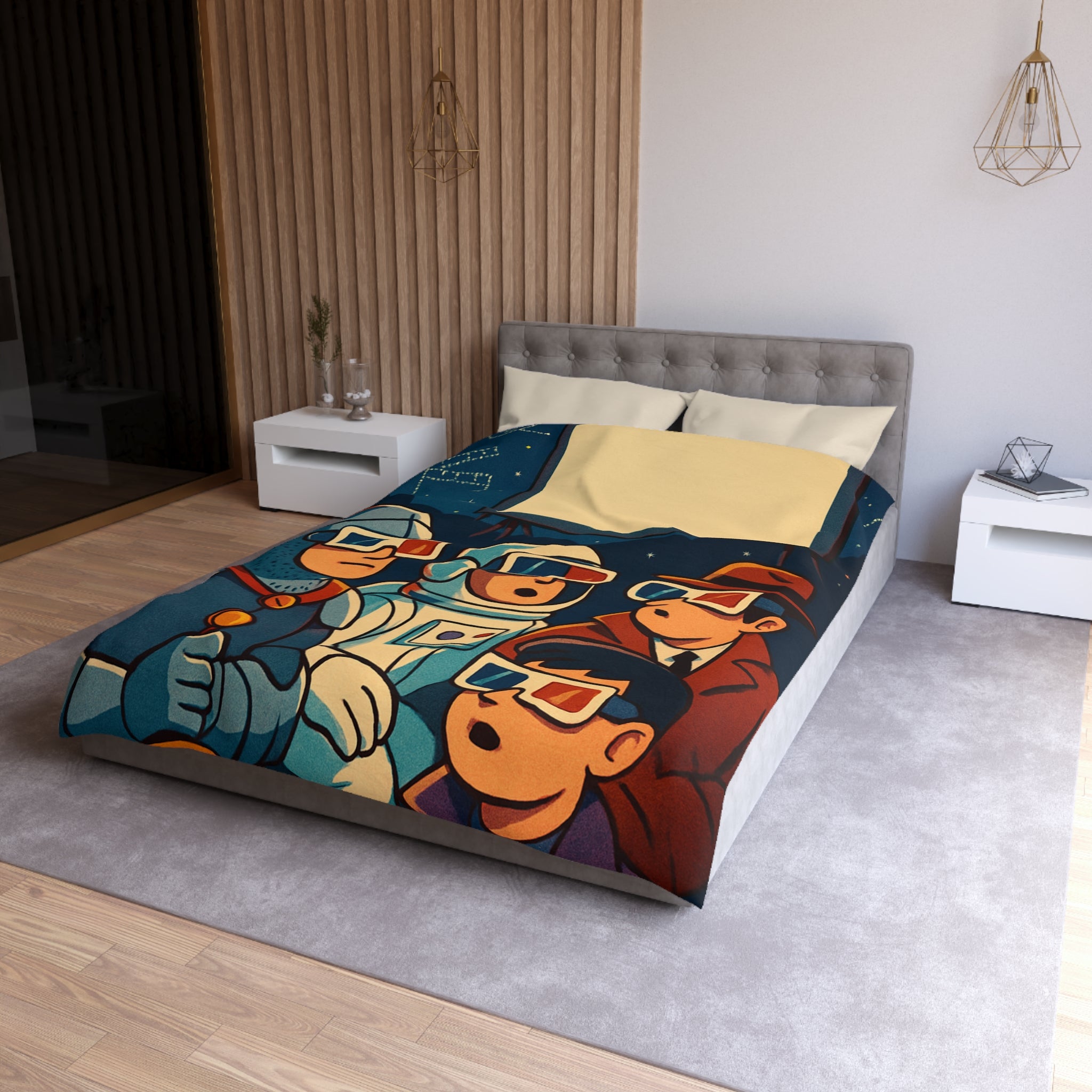 Housse de Couette Unique Inspirée Cinéma Rétro Avec Personnages Insolites Regardant Écran