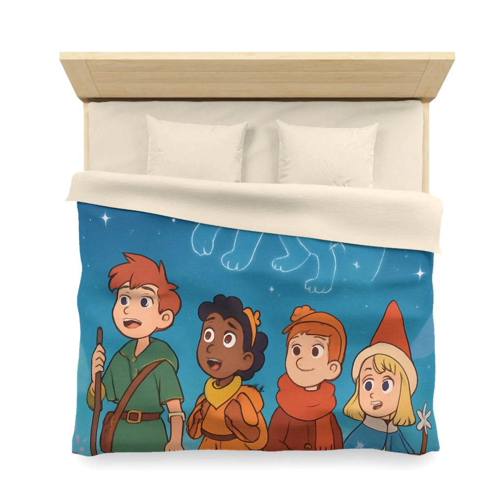 Housse de couette colorée avec enfants aventuriers et constellations nuit étoilée