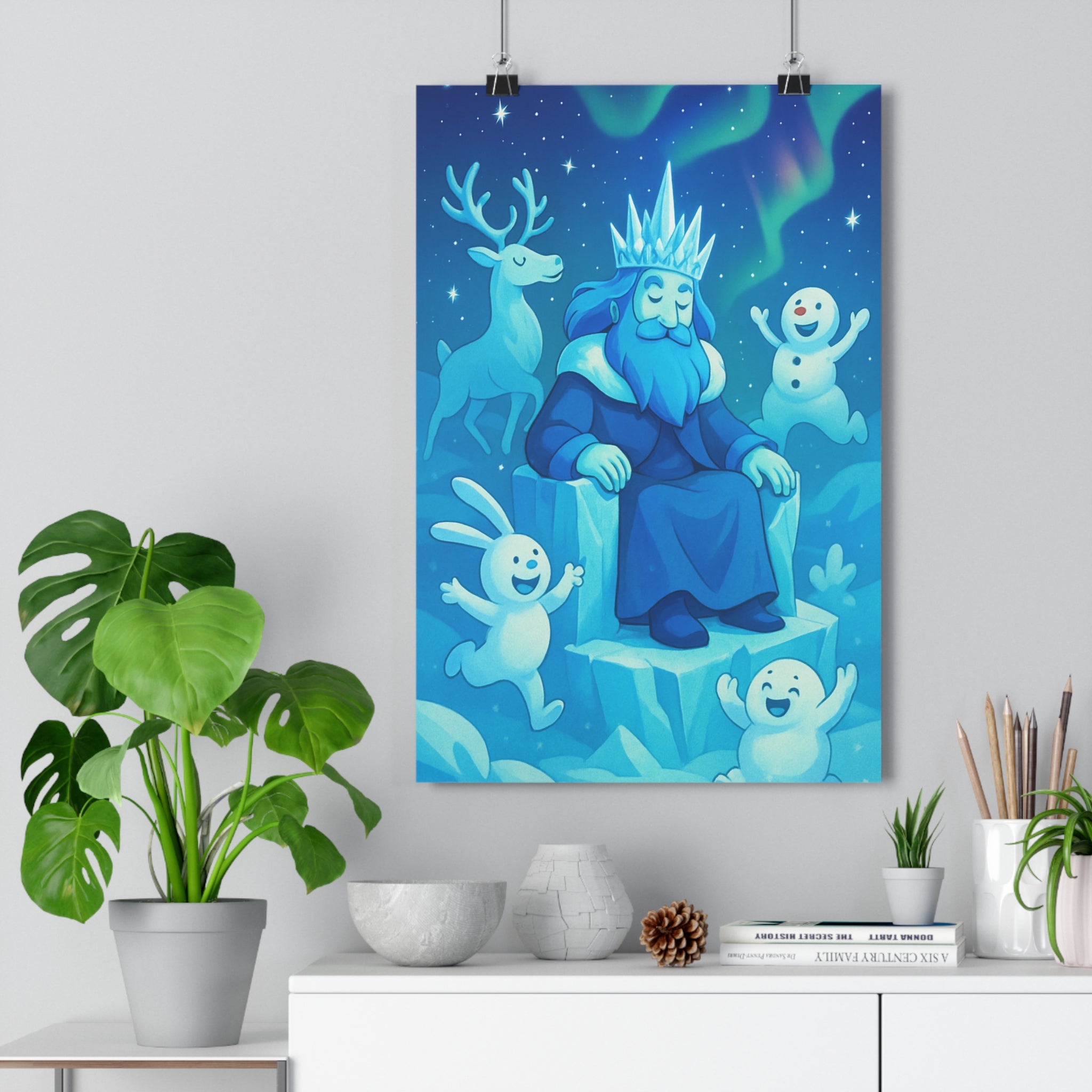 Poster décoratif fantaisie bleu vert hivernal magique enfant chambre rêveur créatif 30x46 unique atmosphère