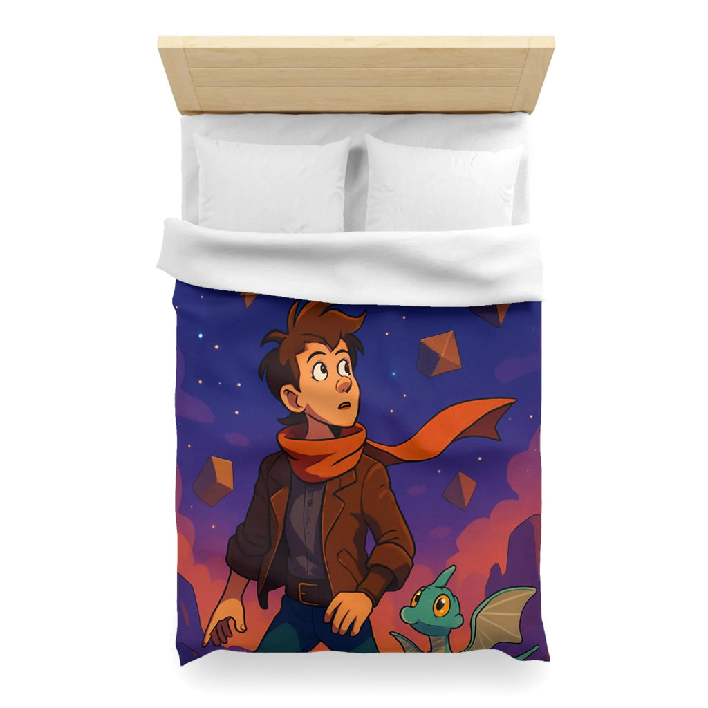 Housse de couette aventure nuit étoilée avec enfant et dragon mignon