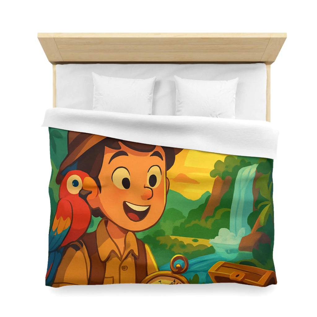 Housse de couette aventure tropicale avec trésor et perroquet pour enfant
