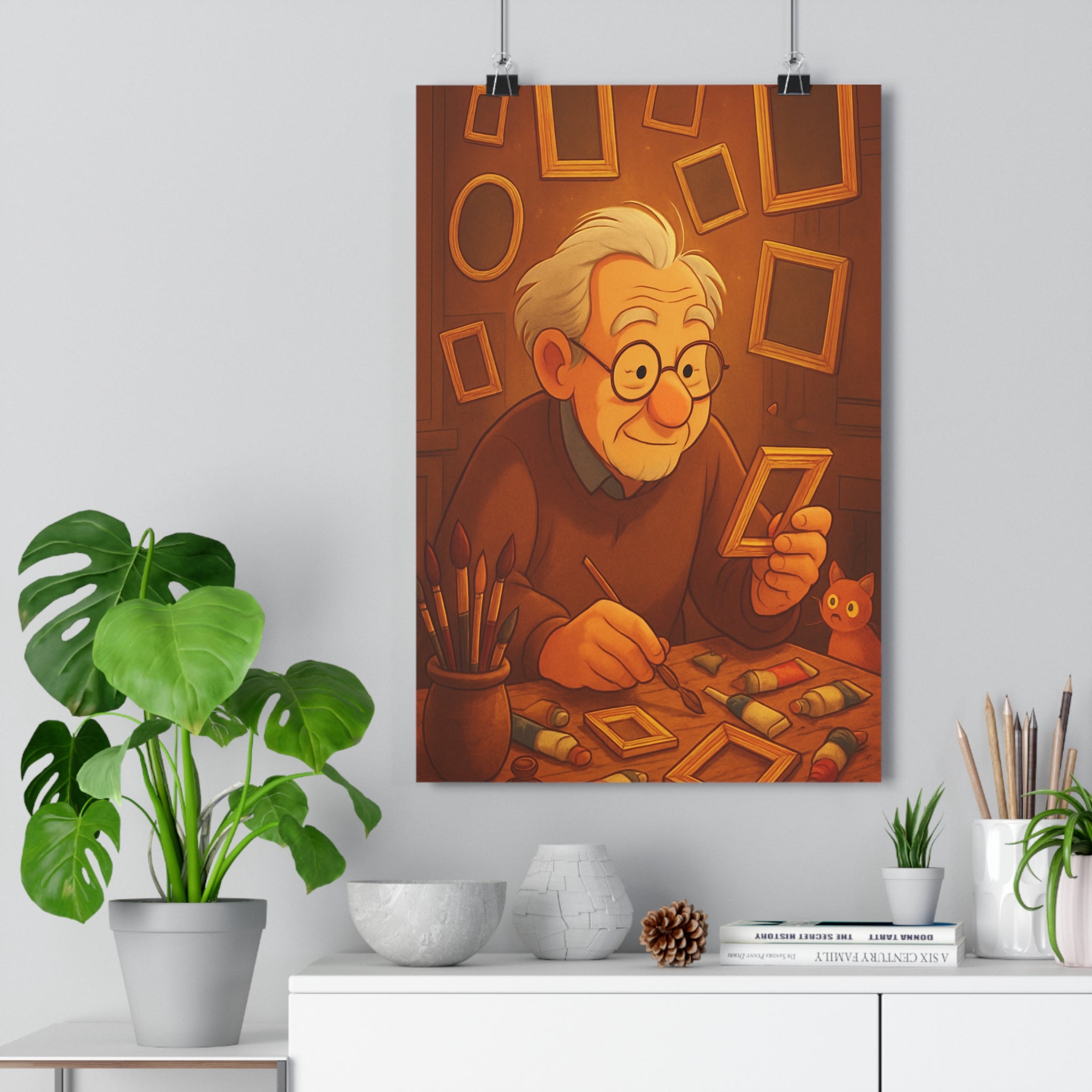 Poster décoratif cartoon chaleureux coloré rouge jaune salon chambre enfant artisan vintage accueillant unique
