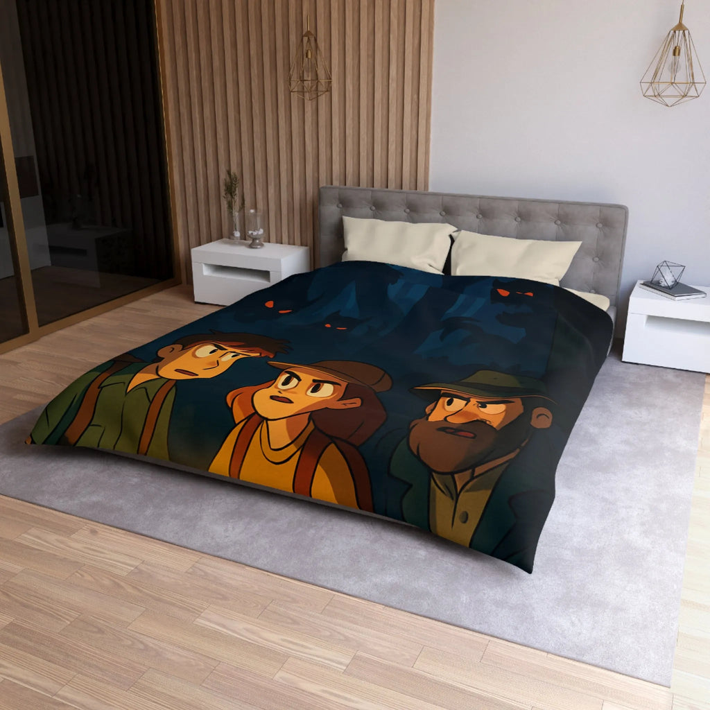 Housse de Couette Forêt Enchantée Nocturne avec Aventuriers et Créatures Mystiques Illustrée