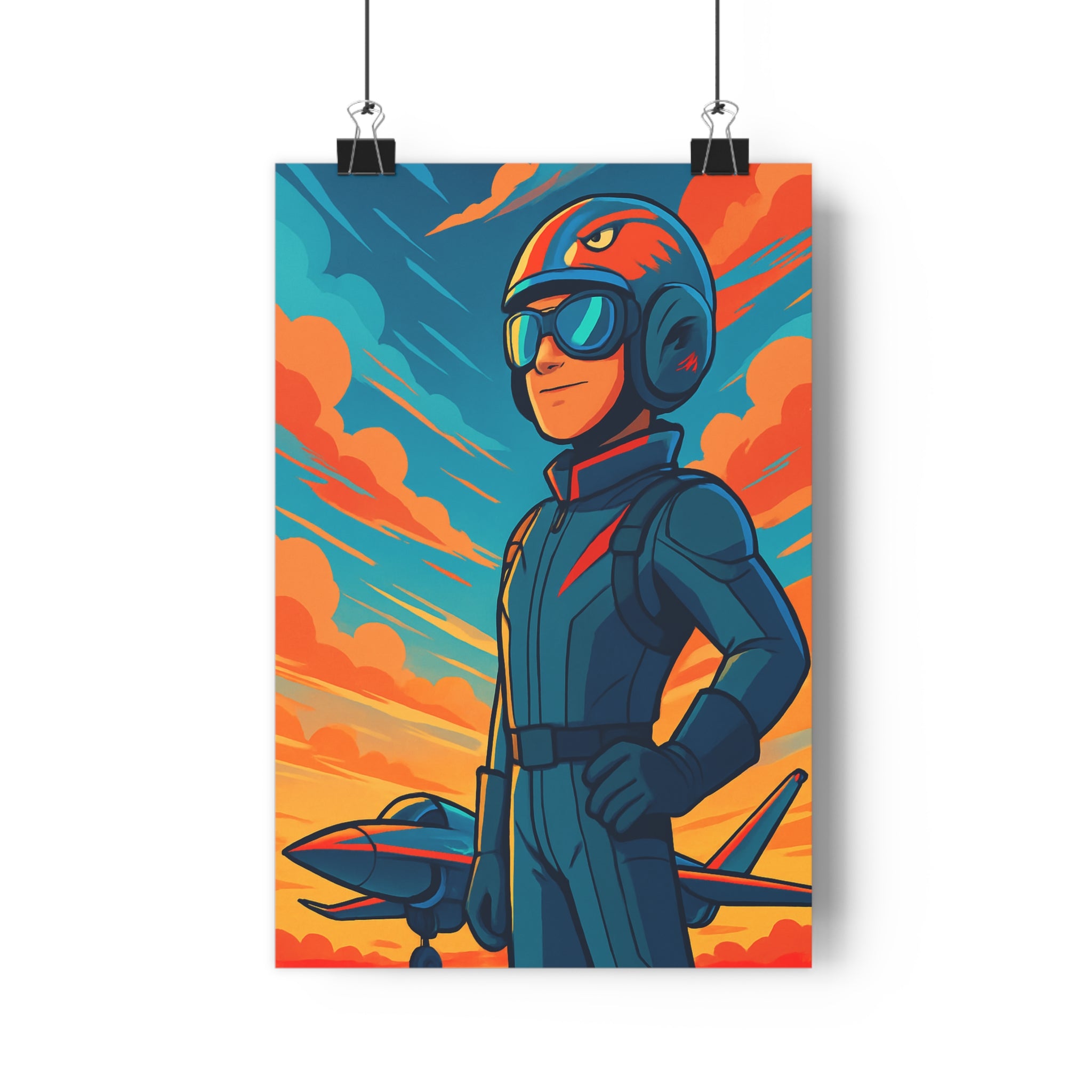 Poster décoratif avion aventure bleu orange dessin animé dynamique chambre bureau 30x46 moderne unique