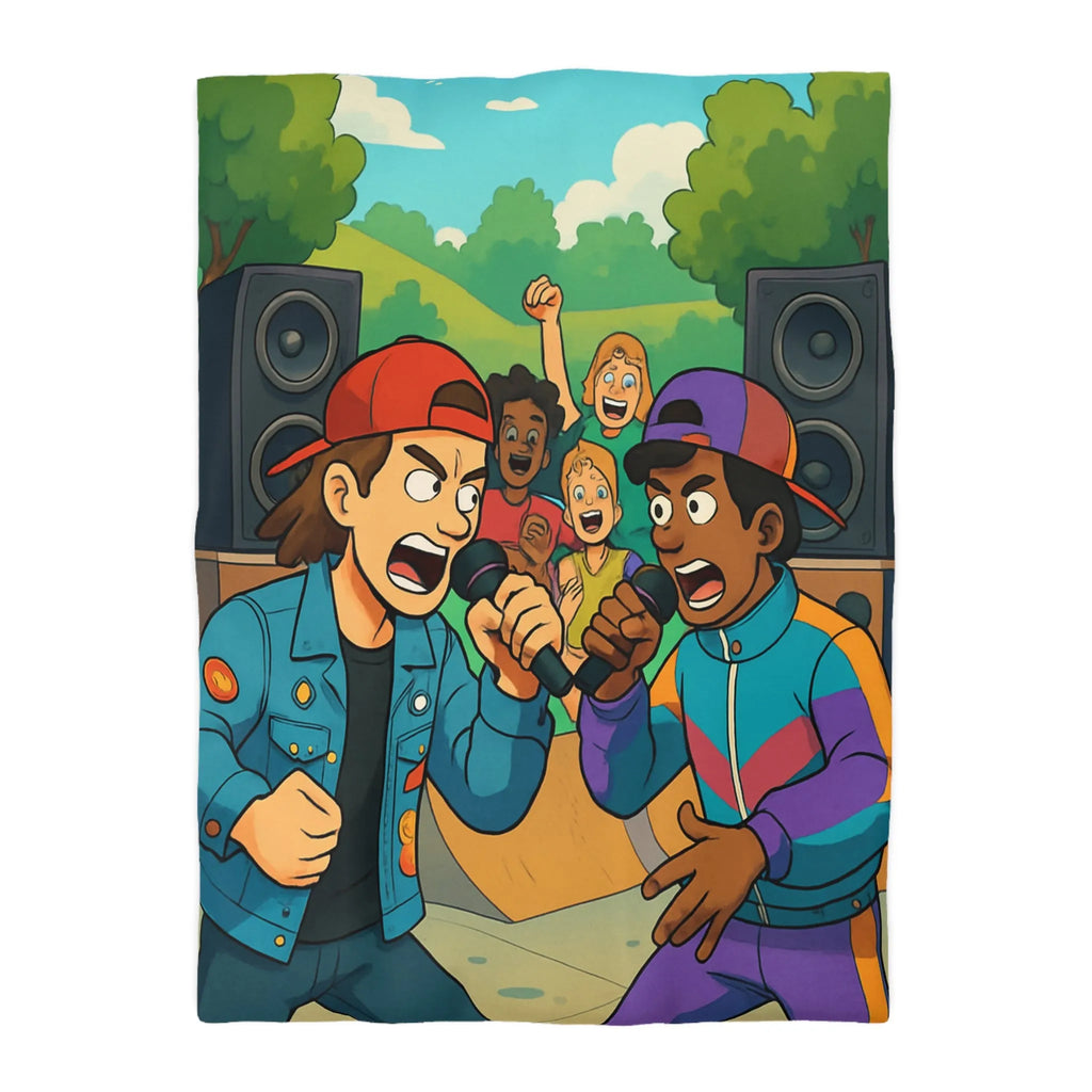 Housse de couette colorée style urbain avec jeunes en compétition de rap animée