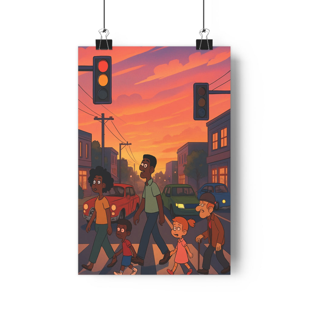 Poster décoratif urbain cartoon orange rose chaleureux dynamique salon bureau moderne qualité premium élégant