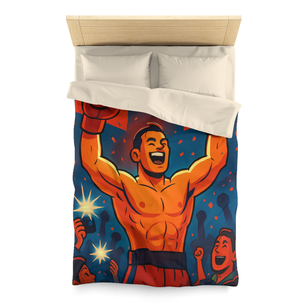 Housse de couette spectaculaire avec illustration de boxeur victorieux et public en liesse