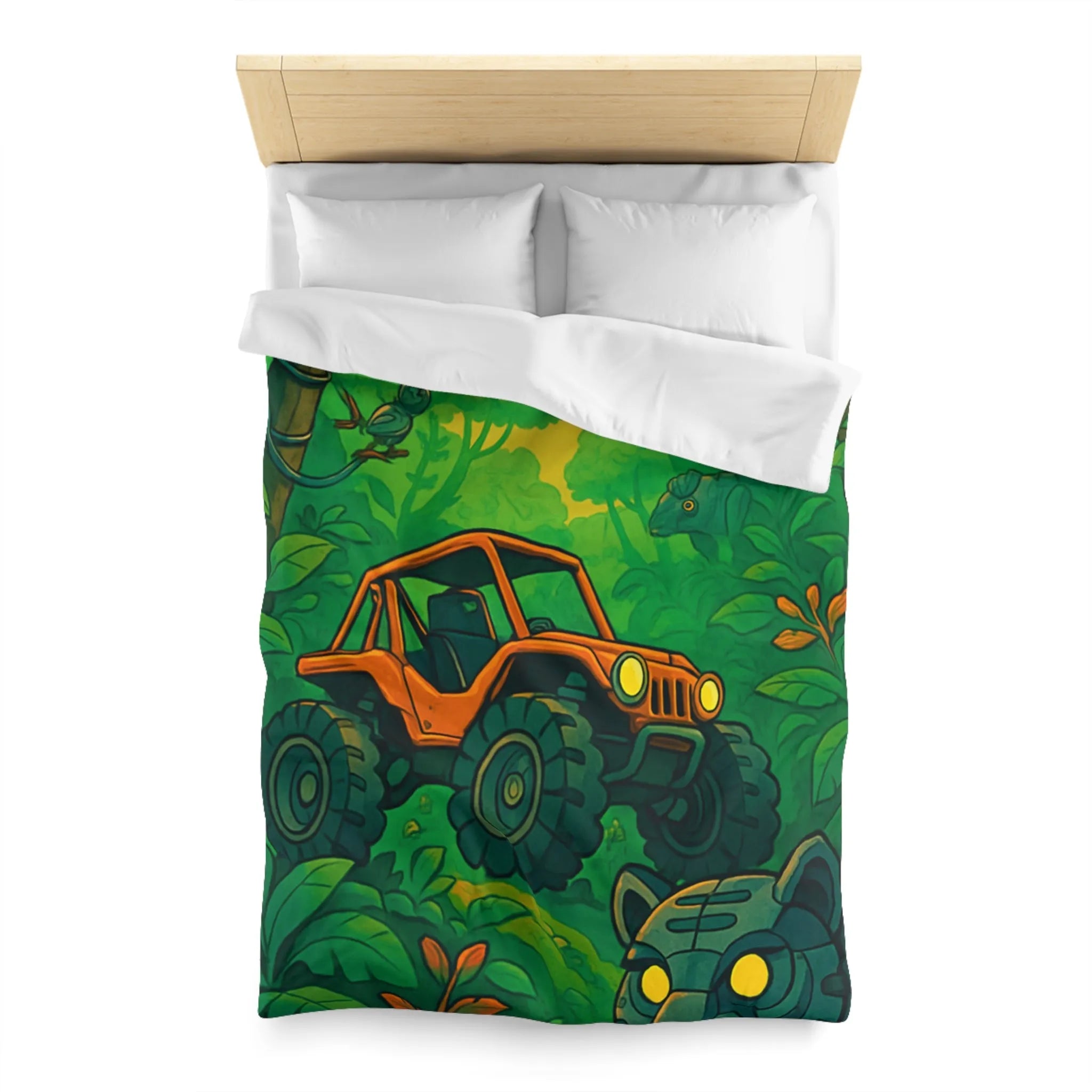 Housse de couette jungle vibrante avec 4x4 orange et panthère mystérieuse