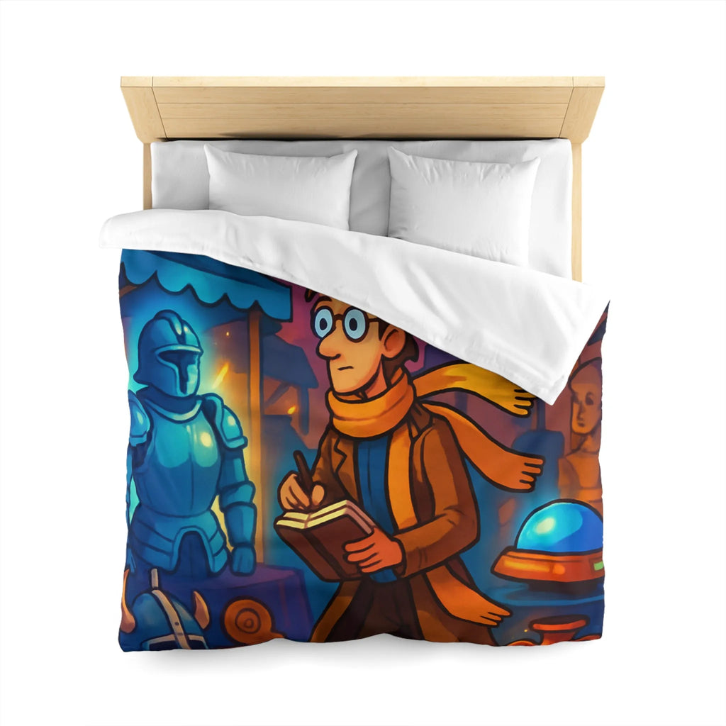 Housse de couette avec motif de marché nocturne mystérieux et horloges suspendues