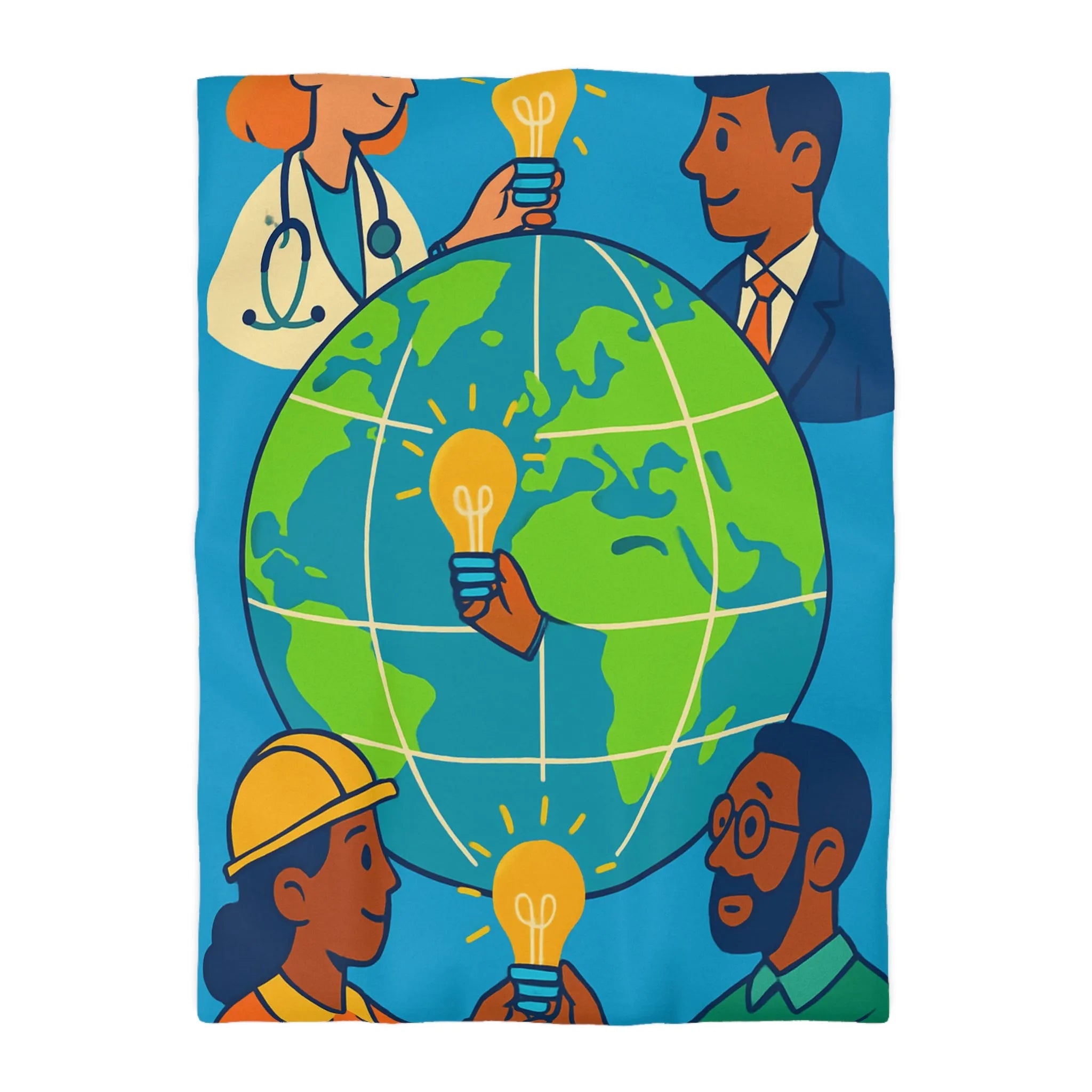 Housse de couette innovante avec globe, diversité et ampoules lumineuses pour un monde uni