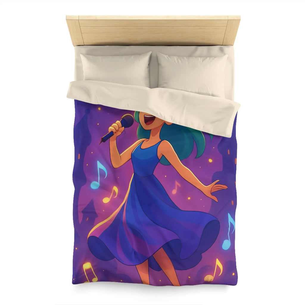 Fantaisie Vocale Féminine : Une Housse de Couette Mélodieuse pour Jeune Chanteuse Rêveuse