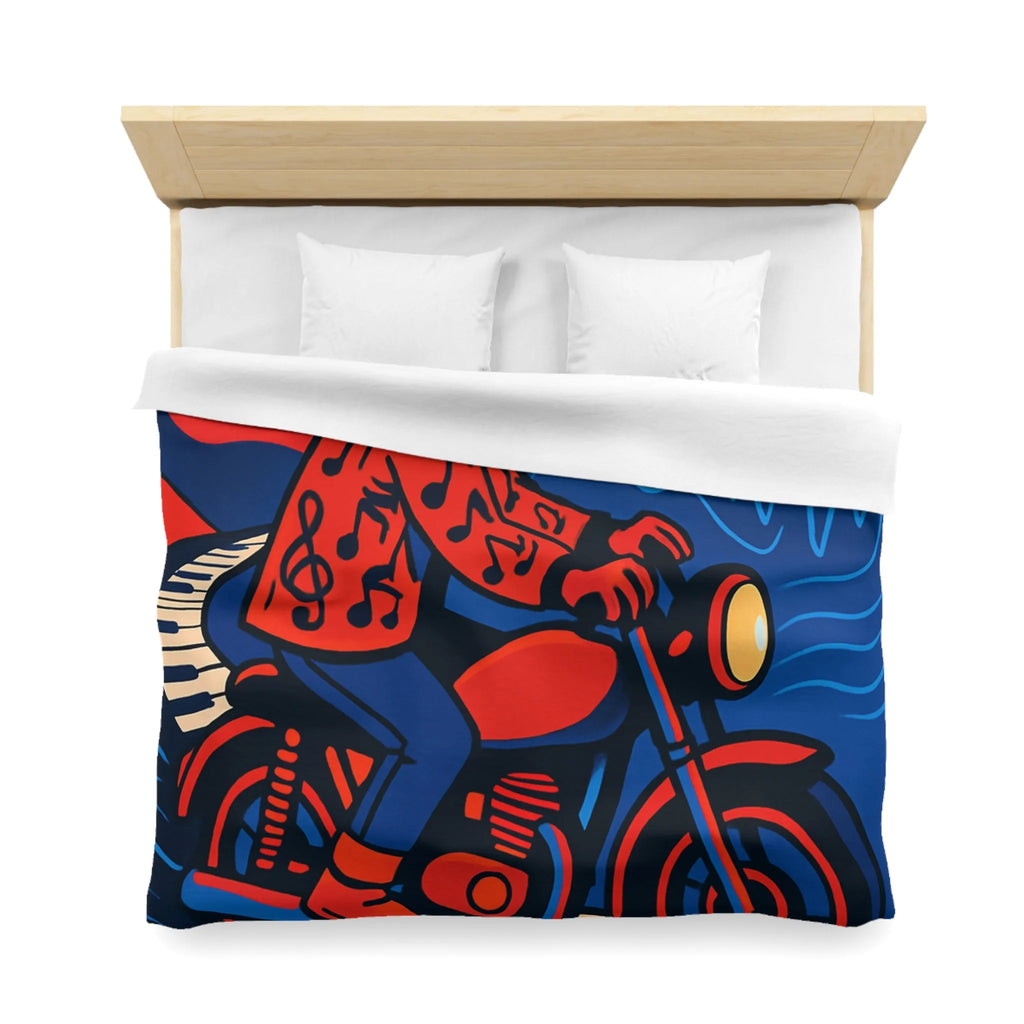 Housse de Couette Design Moderne: Motard Musicien dans Ville Lumineuse et Colorée