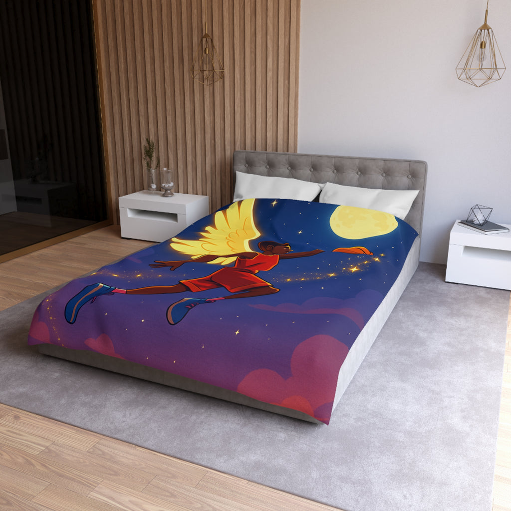 Housse de Couette Unique Baskets d'Ange Volant au Clair de Lune Étoilé