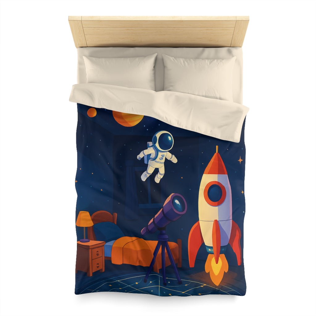 Housse de Couette Spatiale Enfant avec Astronaute Fusée et Planètes Colorées